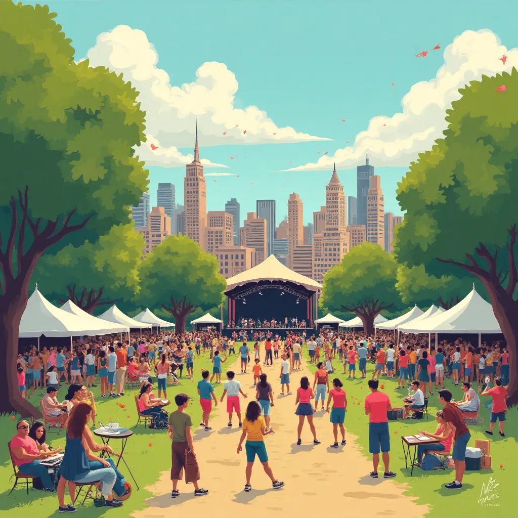 People enjoying local events in a city park