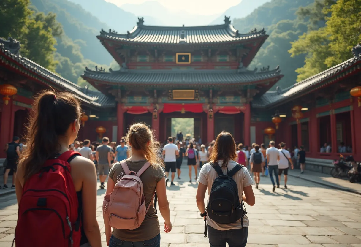 European travelers exploring China with local guide